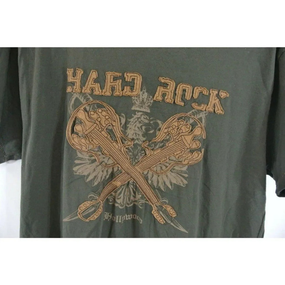 Hard Rock Cafe Hollywood Green Shirt Textured Distressed Mens  XL - Picture 2 of 5